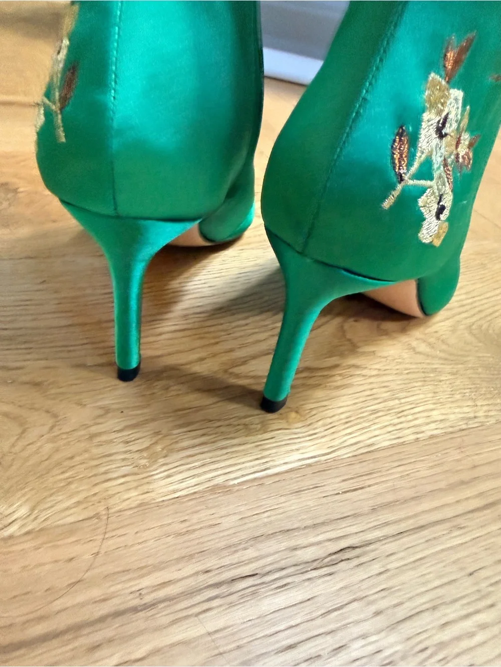 Zara Emerald Green Satin Embroidered Ankle Boots